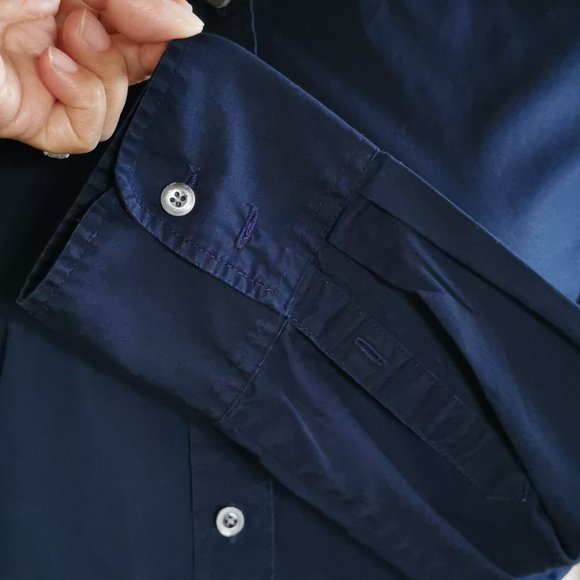 Women's J. Crew navy buttoned shirt long sleeve size PM petite medium - Picture 3 of 5